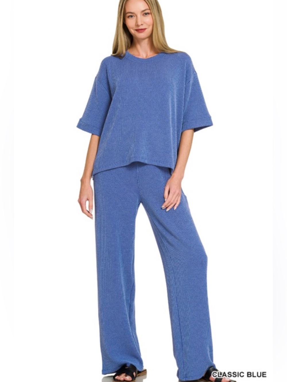 RAISED RIB SHORT SLEEVE TEE & PANTS SET